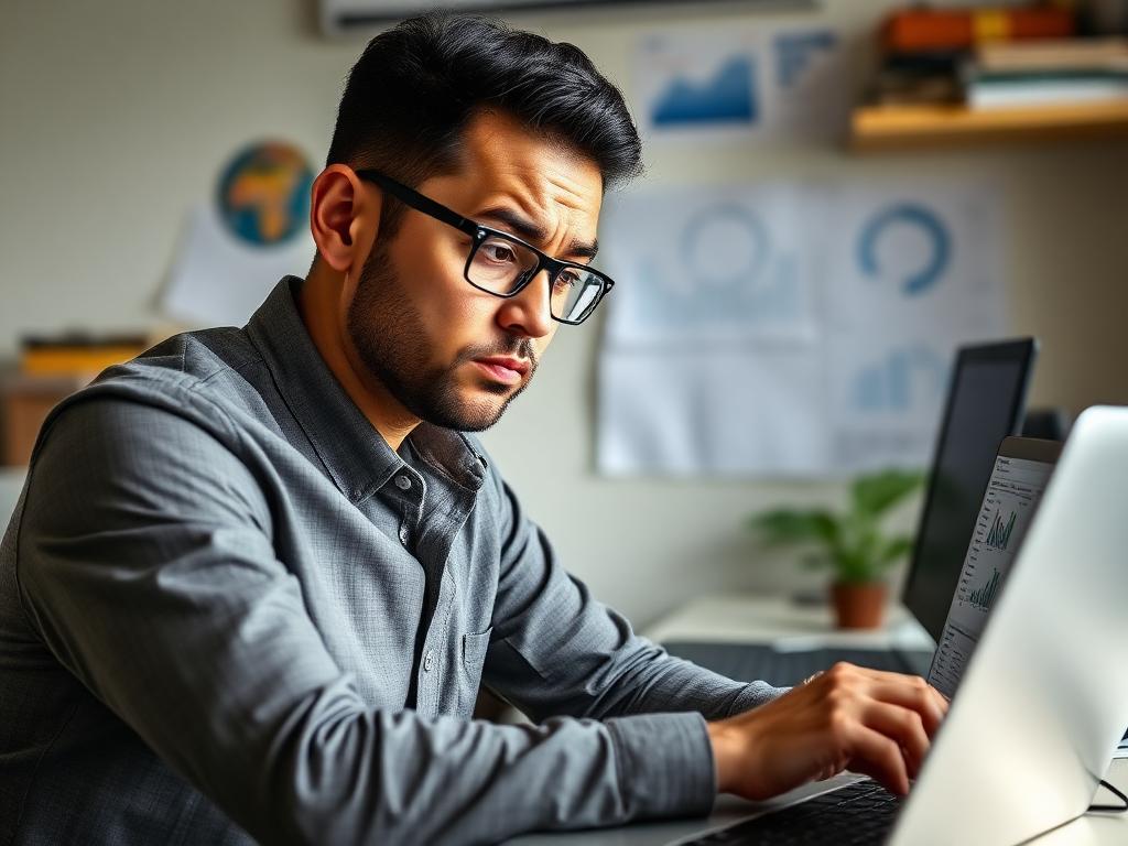 Emprendedor confundido mirando gráficos
